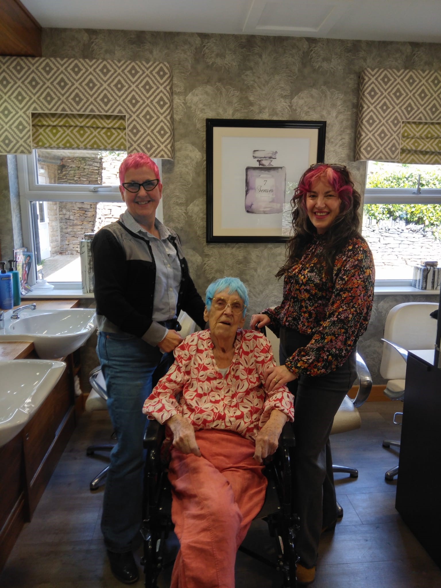 A resident in the hair salon after getting her hair dyed at The Porterbrook Care Home