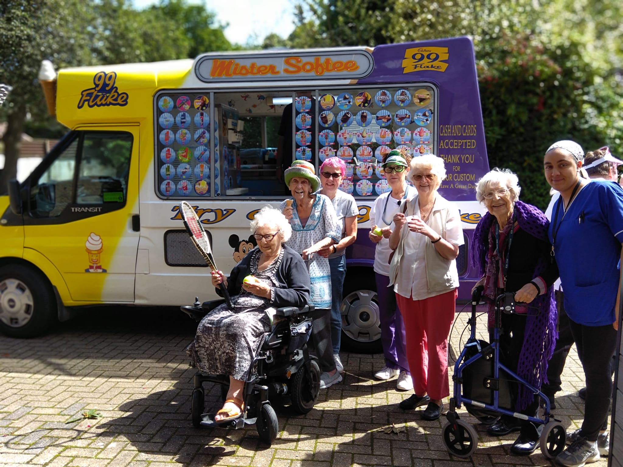 Our residents outside an icecream van for our Wimbledon Celebrations at The Porterbrook Care Home