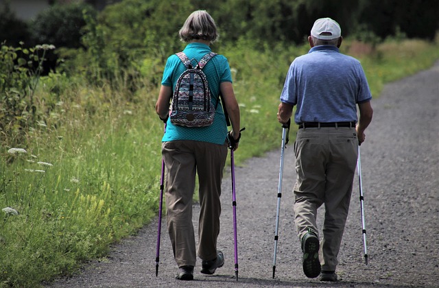 An older couple enjoying a country walk